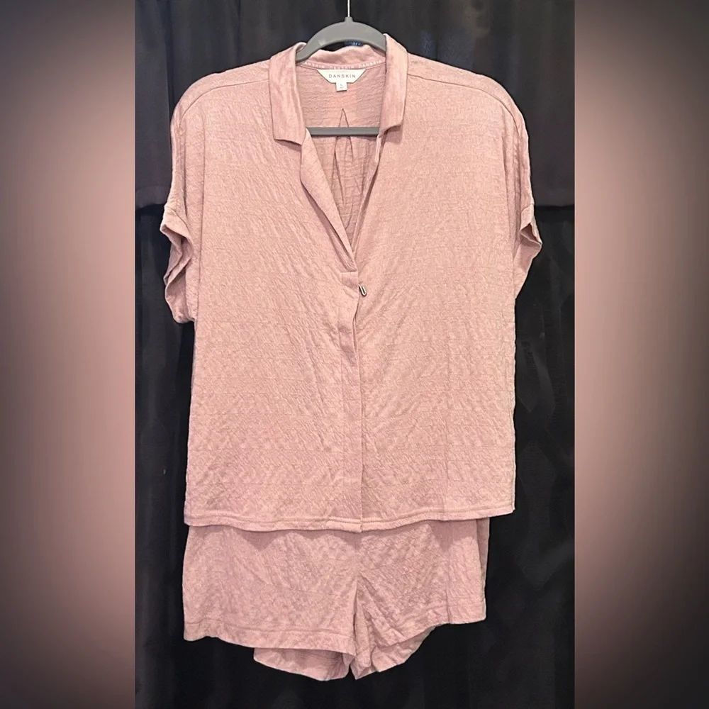 DANSKIN 2pc Knitted Gauze Ashen Pink Pajama Set Womens Size Large NWTS